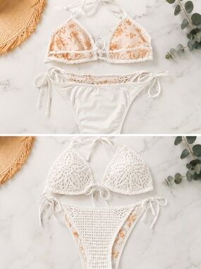 Aerie Crochet Floral String Bikini Set NWT – Large Top / Medium Bottom